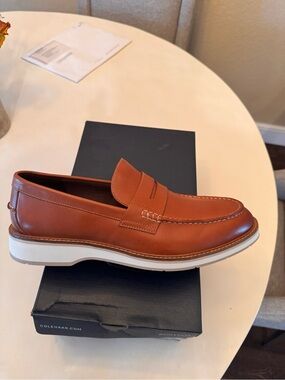 Cole Haan Cognac Leather Penny Loafers with White Sole